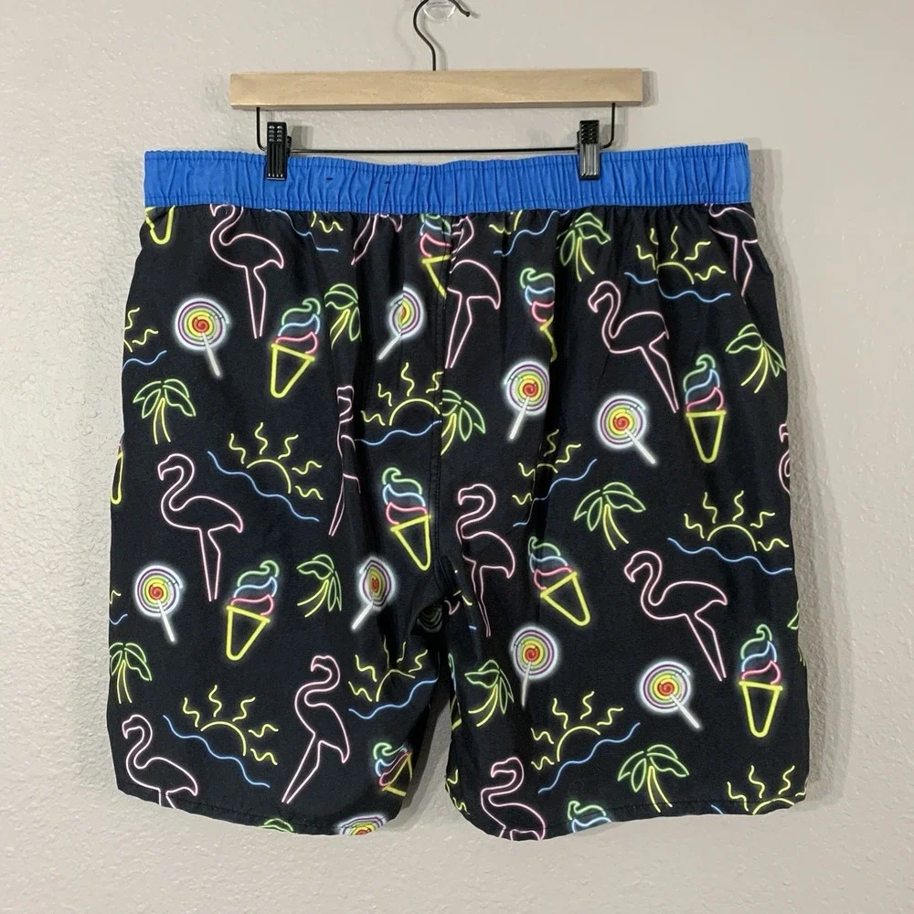 Top Drawer Men's Black Neon Signs Flamingo Board Surf Shorts Swim Trunks Size XL